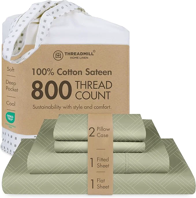Effective Threadmill Queen Sheet Set for Queen Mattresses 800 Thread Count Jacquard Celine Sage Green Better Than Egyptian Cotton 4 Pc Bed Sheets Elasticized Deep Pocket Cotton Sheets Exclusive