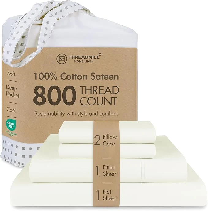 Outstanding Threadmill Luxury 800 Thread Count King Cotton Sheets - Ivory Sateen Weave Bed-Sheets Better Than Egyptian Cotton 4 Pc Solid Soft Bed Set Fits 16 quot Deep Pocket Classic