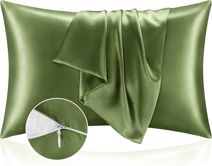 Next-Generation BEDELITE Satin Pillowcase with Zipper Cedar Green King Size Pillow Cases Set of 2 Super Soft and Cooling Similar to Silk Pillow Cases Gift for Women Men 20x36 Inches High-Grade