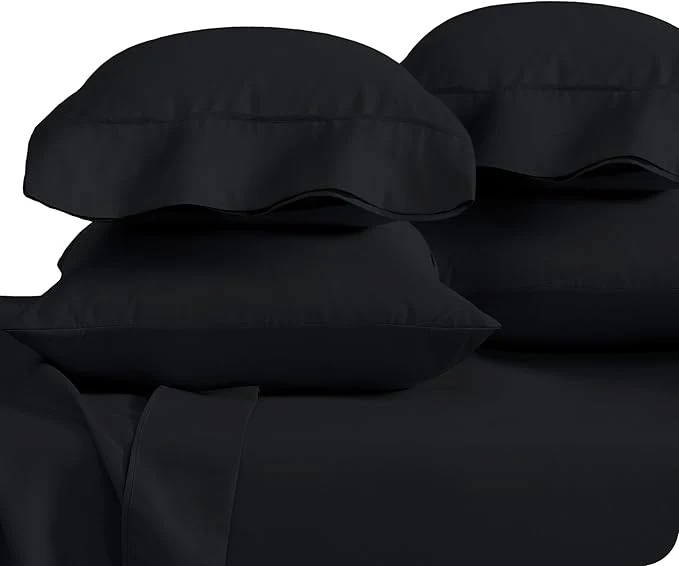 World-Class Bare Home 4 Pillowcases - Premium 1800 Ultra-Soft Collection - Bulk Pack - Double Brushed - Hypoallergenic - Wrinkle Resistant - Easy Care Standard - 4 Pack Black Versatile