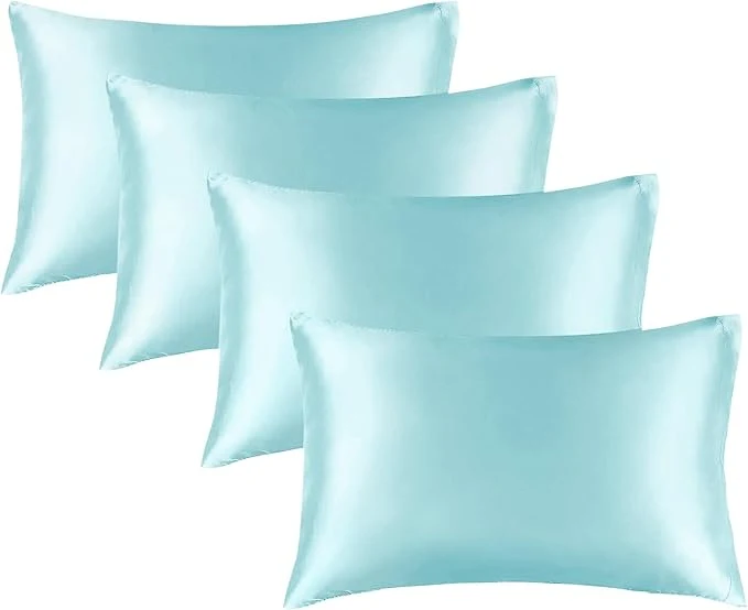 Specialty BEDELITE Satin Pillowcase for Hair and Skin Super Soft Similar to Silk Pillow Cases 4 Pack with Envelope Closure Cooling Pillowcases for Women Men 20 quot x36 quot King Size Blue Enhanced