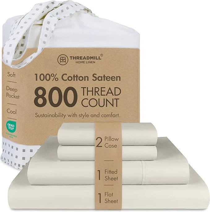 Advanced Threadmill Queen Sheet Set 800 Thread Count Queen Bed Sheets for Queen Mattress with 16 Deep Pocket Sateen Weave Better Than Egyptian Cotton 4-Piece Bedding Set with Cooling Effect Taupe Premium