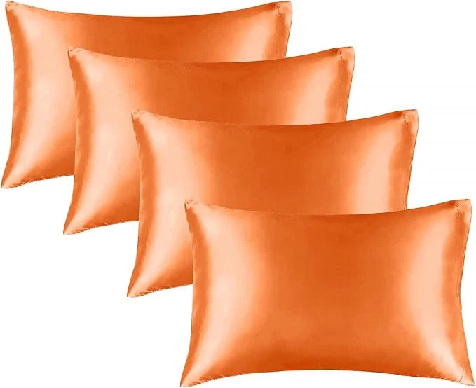 Functional BEDELITE Satin Pillowcase for Hair and Skin Super Soft Similar to Silk Pillow Cases 4 Pack with Envelope Closure Cooling Pillowcases for Women Men 20 quot x26 quot Standard Size Burnt Orange Official