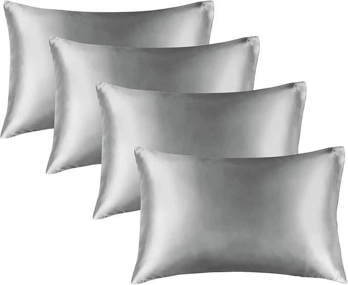 Outstanding BEDELITE Satin Pillowcase for Hair and Skin Super Soft Similar to Silk Pillow Cases 4 Pack with Envelope Closure Cooling Pillowcases for Women Men 20 quot x40 quot King Size Grey Certified