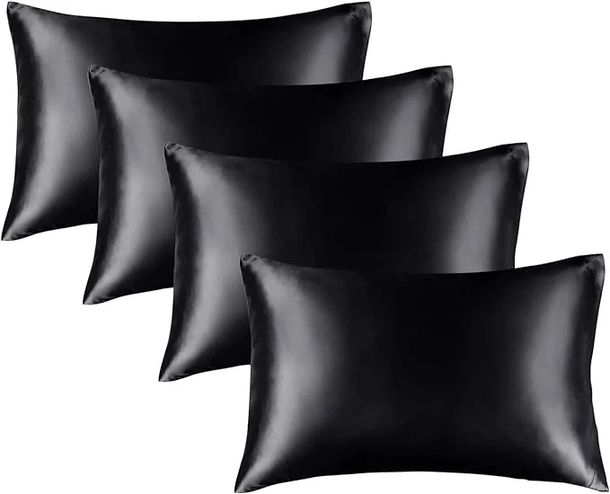 Efficient BEDELITE Satin Pillowcase for Hair and Skin Super Soft Similar to Silk Pillow Cases 4 Pack with Envelope Closure Cooling Pillowcases for Women Men 20 quot x30 quot Queen Size Black Original