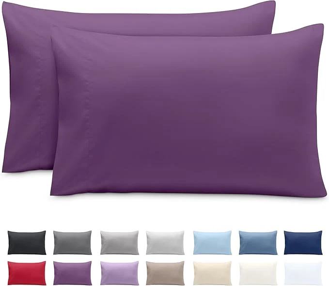 Fast Bare Home Microfiber Pillow Cases - King 20x40 - Cooling Pillowcases - Double Brushed - Easy Care - Envelope Closure King Pillowcase Set of 2 Plum High-Quality
