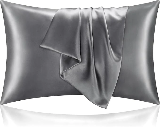 Recyclable BEDELITE Satin Pillowcase with Zipper Dark Grey Pillow Cases Queen Size Set of 2 Super Soft and Cooling Similar to Silk Pillow Cases Gift for Women Men 20x30 Inches Smart