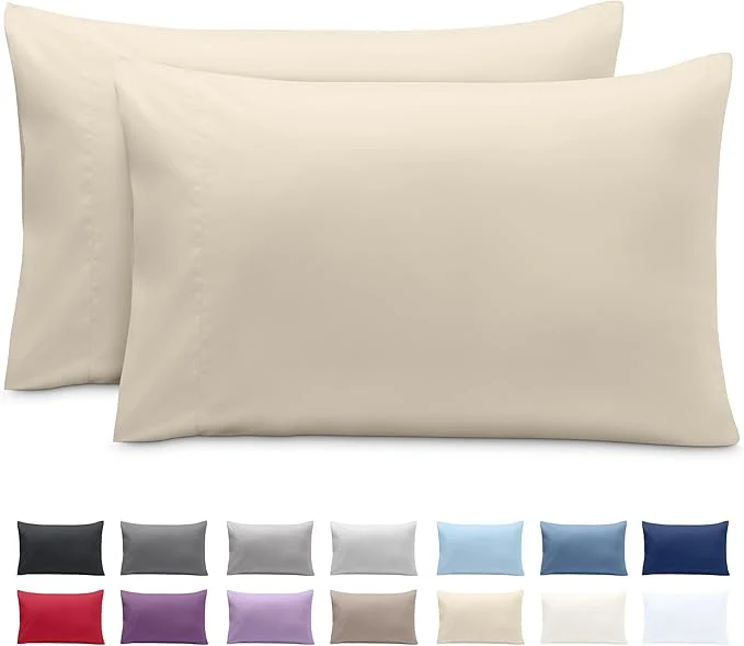 Official Bare Home Microfiber Pillow Cases - Queen Size Set of 2 - Cooling Pillowcases - Double Brushed - Easy Care - Envelope Closure Queen Pillowcase Set of 2 Sand Exclusive