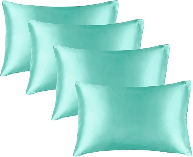 Long-Lasting BEDELITE Satin Pillowcase for Hair and Skin Super Soft Similar to Silk Pillow Cases 4 Pack with Envelope Closure Cooling Pillowcases for Women Men 20 quot x26 quot Standard Size Turquoise Fast