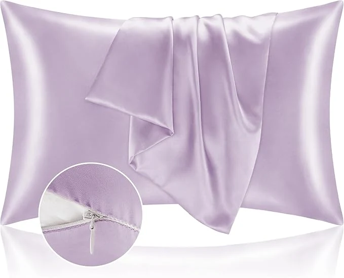 Convenient BEDELITE Satin Pillowcase with Zipper Lavender King Size Pillow Cases Set of 2 Super Soft and Cooling Similar to Silk Pillow Cases Gift for Women Men 20x40 Inches Next-Generation