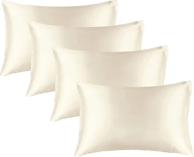 Official BEDELITE Satin Pillowcase for Hair and Skin Super Soft Similar to Silk Pillow Cases 4 Pack with Envelope Closure Cooling Pillowcases for Women Men 20 quot x36 quot King Size Beige Reusable