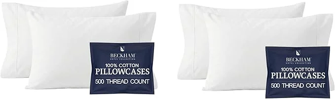Exceptional Beckham Hotel Collection Cotton Pillowcases King Size Sateen Finish Open End Breathable Moisture-Wicking White 4 Pieces Top-Quality