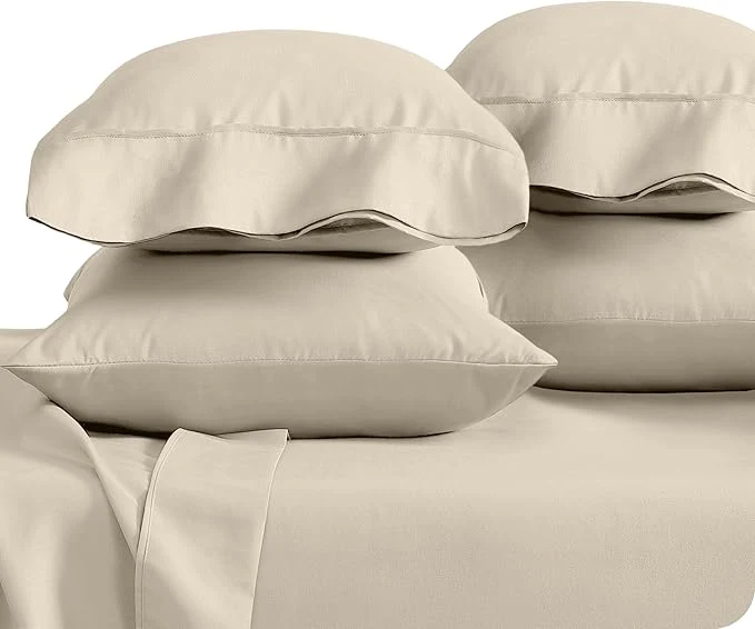 Eco-Friendly Bare Home Microfiber Bulk Pillow Cases - King Set of 4 - Cooling Pillowcases - Double Brushed - Sand Pillowcases 4 Pack - Easy Care King - 4 Pack Sand Top-Quality