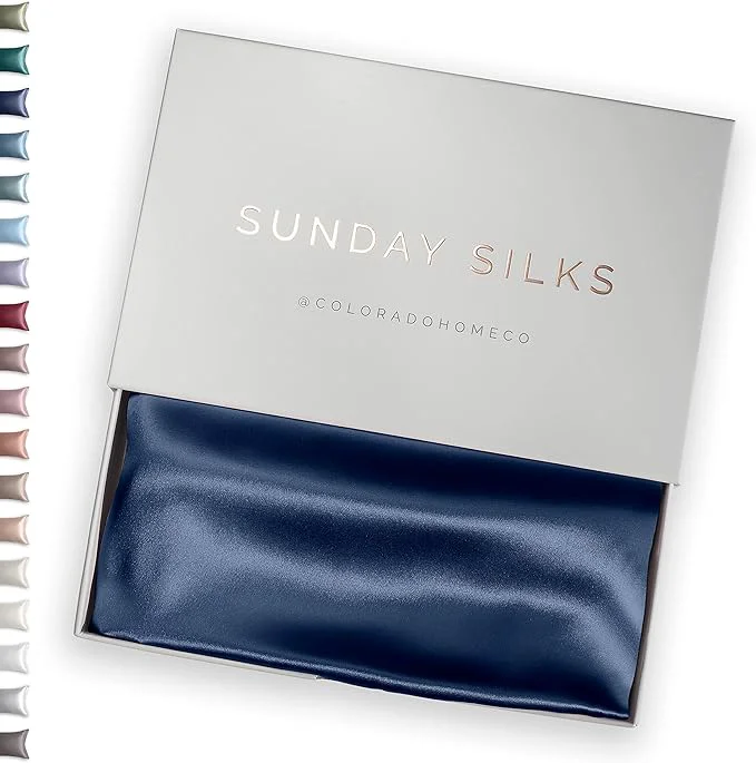 Durable SUNDAYSILKS™ Premium Silk Pillow Cases Mulberry Silk Pillowcase with Zipper All Sides 22 Momme Grade 6A Silk Standard Queen King Size Navy Blue Efficient