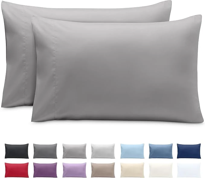 Durable Bare Home Microfiber Pillow Cases - King 20x40 - Cooling Pillowcases - Double Brushed - Easy Care - Envelope Closure King Pillowcase Set of 2 Light Grey Solid