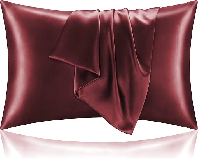 Authentic BEDELITE Satin Pillowcase for Hair and Skin Super Soft and Cooling Similar to Silk Pillow Cases 2 Pack with Envelope Closure Gift for Women Men 20 quot x26 quot Standard Size Burgundy Advanced