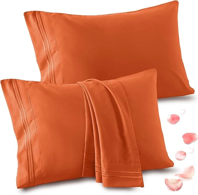 Practical Vonty 2 Pack Queen Pillow Cases - 20x30 Inch 1800 Thread Count Microfiber Pillowcases Queen Size Burnt Orange Pillow Cases Luxury amp Soft Embroidered Bed Pillow Covers with Envelope Closure Top-Quality