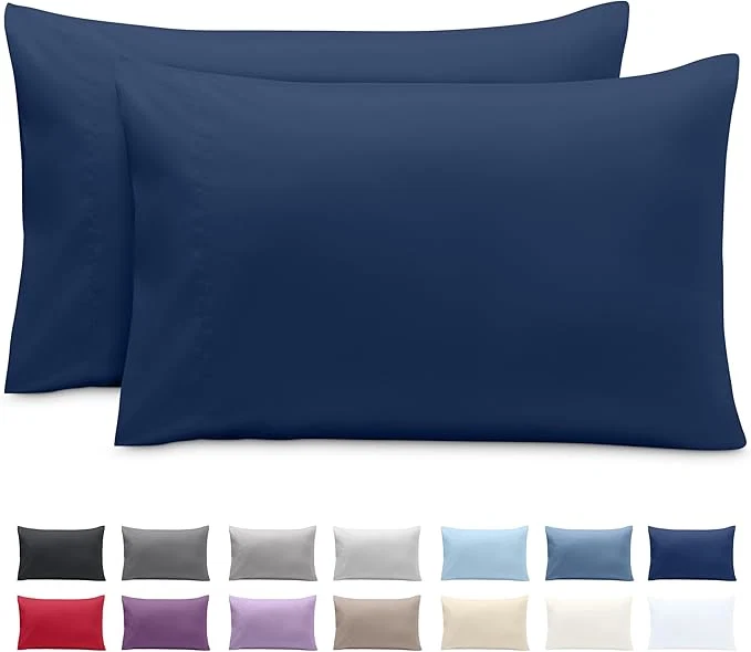 Crafted Bare Home Microfiber Pillow Cases - King 20x36 - Cooling Pillowcases - Double Brushed - Easy Care - Envelope Closure King Pillowcase Set of 2 Dark Blue Fast