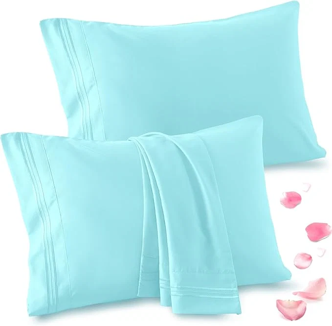 Smart Vonty 2 Pack Standard Pillow Cases - 20x26 Inch 1800 Thread Count Microfiber Pillowcases Standard Size Aqua Blue Pillow Cases Luxury amp Soft Embroidered Bed Pillow Covers with Envelope Closure Versatile