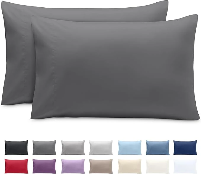 Top-Quality Bare Home Microfiber Pillow Cases - Standard Size Set of 2 - Cooling Pillowcases - Double Brushed - Easy Care - Envelope Closure Standard Pillowcase Set of 2 Grey Selected