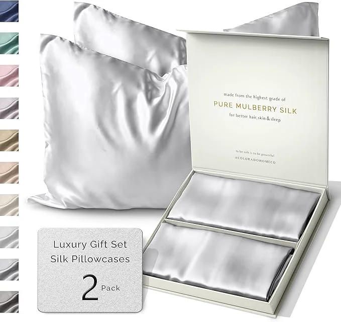 Responsible SUNDAYSILKS™ Silk Pillow Cases 2 Pack 22 Momme Mulberry Silk Pillowcase Set of 2 All Sides Pure Silk Slip Pillowcases Bliss for Couples Zipper Standard Queen King Size Silver Quartz Fast