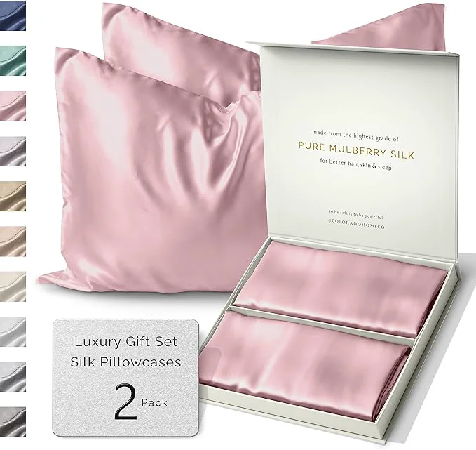 Exclusive SUNDAYSILKS™ Silk Pillow Cases 2 Pack 22 Momme Mulberry Silk Pillowcase Set of 2 All Sides Pure Silk Slip Pillowcases Bliss for Women Zipper Standard Queen King Size 6A Pink Quartz