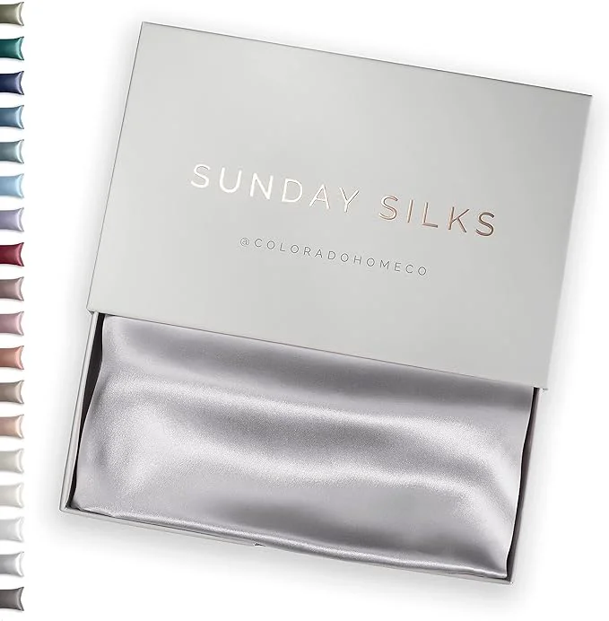 Breathable SUNDAYSILKS™ Premium Silk Pillow Cases Mulberry Silk Pillowcase with Zipper 22 Momme Grade 6A Silk Standard Queen King Size Silver Quartz Classic