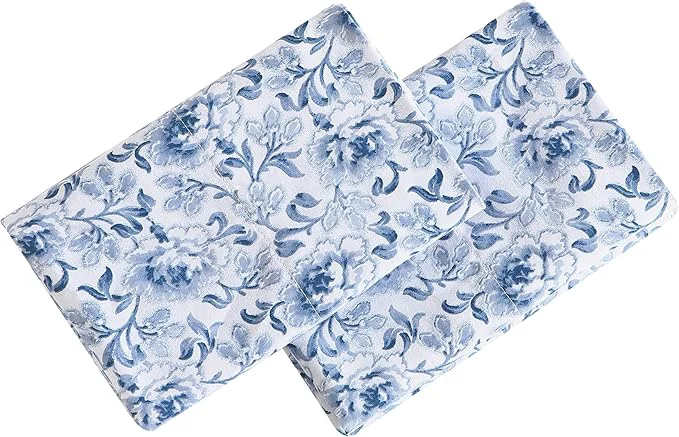 Traditional Laura Ashley Home - Standard Pillowcase Set Cotton Sateen Bedding Smooth amp Wrinkle-Resistant Lorelei Dark Blue 2 Piece Breathable
