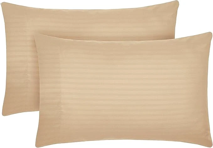 Elegant Mellanni Pillow Cases - Luxury Extra Soft Cooling Pillow Covers - 2 PC Iconic Collection Pillowcases - Envelope Closure Standard Queen 20 quot x 30 quot Striped Beige Advanced