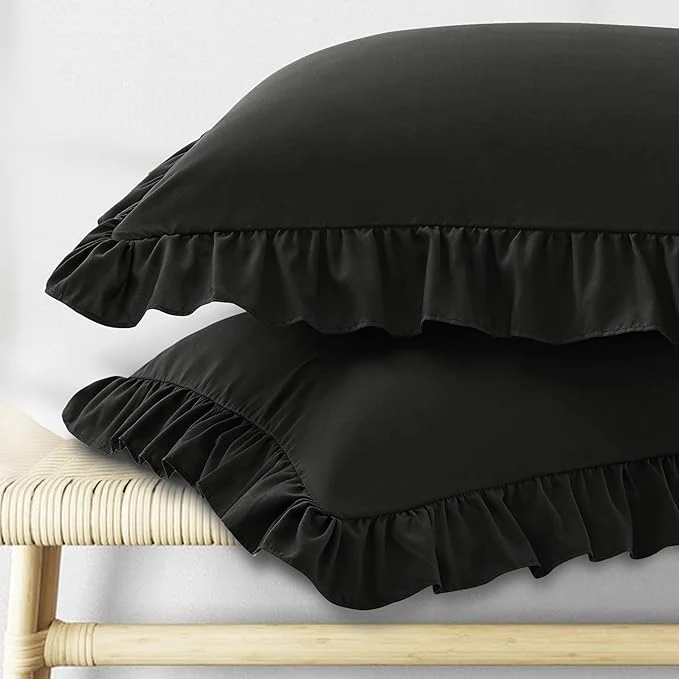 Certified KKJIAF Ruffle Body Pillow Cases Set of 1 Ruffled Pillow Covers with Envelope Closure Body Pillowcases Size of 20 quot x 54 quot Ruffled Long Pillow Shams Black Flexible