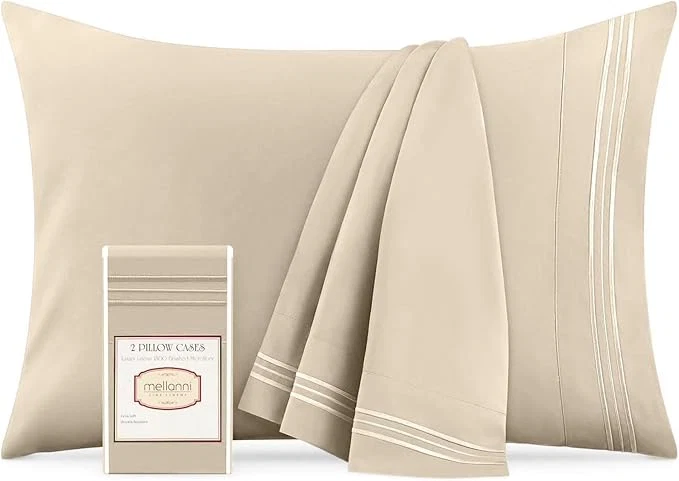 Artisan Mellanni Pillow Cases - Luxury Extra Soft Cooling Pillow Covers - 2 PC Iconic Collection Pillowcases - Envelope Closure King 20 quot x 40 quot Beige Unique