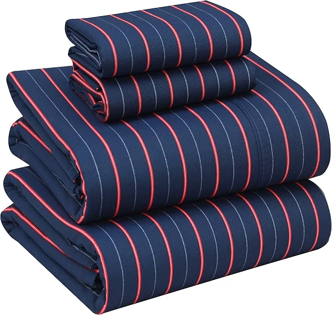 RUVANTI Cotton Sheets – Full Size Percale Bedding Cooling amp Breathable Floral Design Durable with a Crisp Soft amp Comfortable Feel 16 quot Deep Pocket 4-Piece Set Nautical Luxury