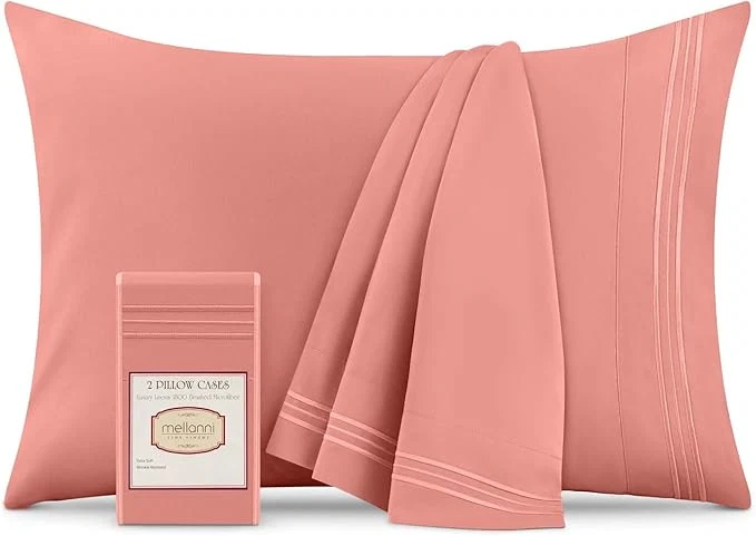 Long-Lasting Mellanni Pillow Cases - Luxury Extra Soft Cooling Pillow Covers - 2 PC Iconic Collection Pillowcases - Envelope Closure Standard Queen 20 quot x 30 quot Coral Reliable