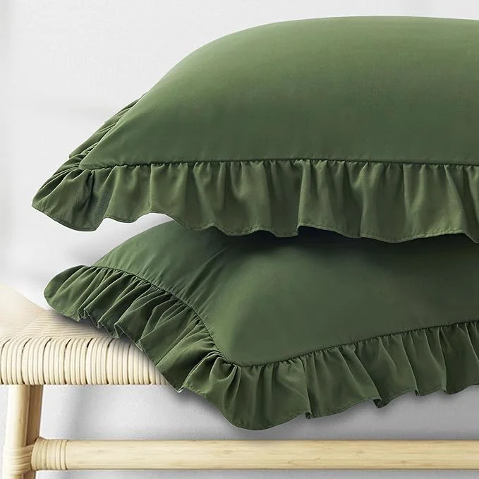 Soft KKJIAF Ruffle Body Pillow Cases Set of 1 Ruffled Pillow Covers with Envelope Closure Body Pillowcases Size of 20 quot x 54 quot Ruffled Long Pillow Shams Olive Green Relaxed