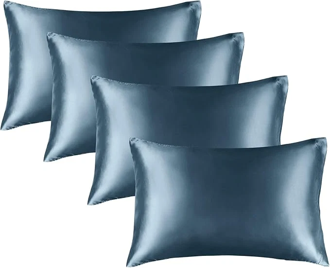 Certified BEDELITE Satin Pillowcase for Hair and Skin Super Soft Similar to Silk Pillow Cases 4 Pack with Envelope Closure Cooling Pillowcases for Women Men 20 quot x26 quot Standard Size Bluesteel Flexible