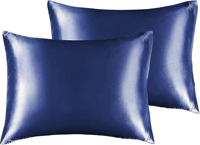 Responsible BEDELITE Satin Pillowcase for Hair and Skin Super Soft and Cooling Similar to Silk Pillow Cases 2 Pack with Envelope Closure Gift for Women Men 13 quot x18 quot Toddler Size Navy Detailed