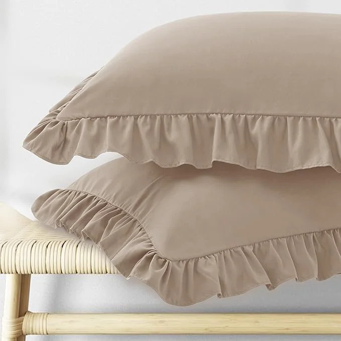 Proven KKJIAF Ruffle Pillow Cases Queen Size Set of 2 Khaki Ruffled Pillow Covers with Envelope Closure Wrinkle Resistant Pillowcases 20 quot x 30 quot Ruffled Pillow Shams Minimalist