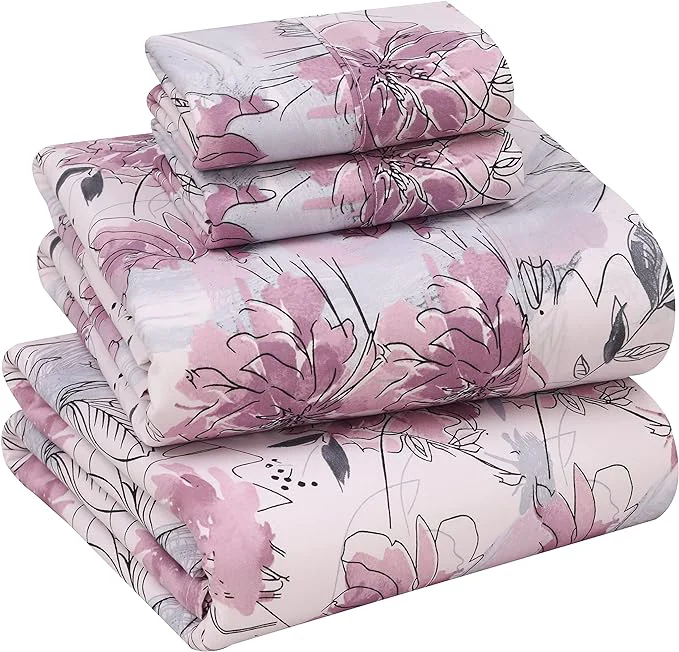 Detailed Ruvanti Cotton Bed Sheets 4 Pcs Bed Sets Lilac Floral Print Full Size Sheets Set Soft Breathable Deep Pocket Sheets Cooling Bedding Sheets Set Include 1 Flat 1 Fitted Sheet 2 Pillowcases. Convenient