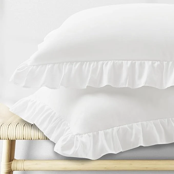 Pure KKJIAF Ruffle Body Pillow Cases Set of 1 Ruffled Pillow Covers with Envelope Closure Body Pillowcases Size of 20 quot x 54 quot Ruffled Long Pillow Shams White Reusable