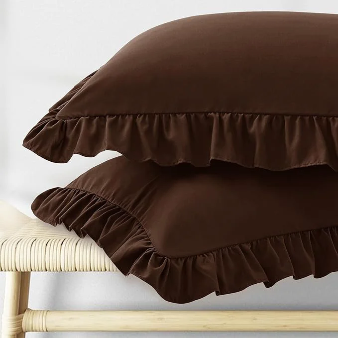 Top-Quality KKJIAF Ruffle Body Pillow Cases Set of 1 Ruffled Pillow Covers with Envelope Closure Wrinkle Resistant Ruffled Long Pillow Shams 20 quot x 54 quot Brown Minimalist