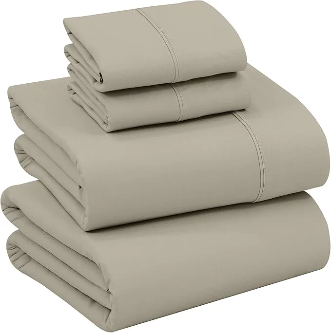 Natural RUVANTI Cotton Sheets – Queen Size Percale Bedding Cooling amp Breathable Durable with a Crisp Soft amp Comfortable Feel 16 quot Deep Pocket 4-Piece Set Taupe Classic