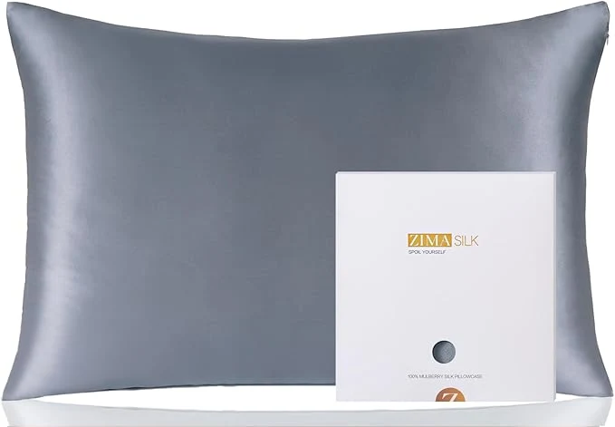 Crafted ZIMASILK Pure Mulberry Silk Pillowcase for Hair and Skin Health Soft and Smooth Both Sides Premium Grade 6A Silk 600 Thread Count with Hidden Zipper 1pc Queen 20 39 39 x30 39 39 Slate Blue Trusted