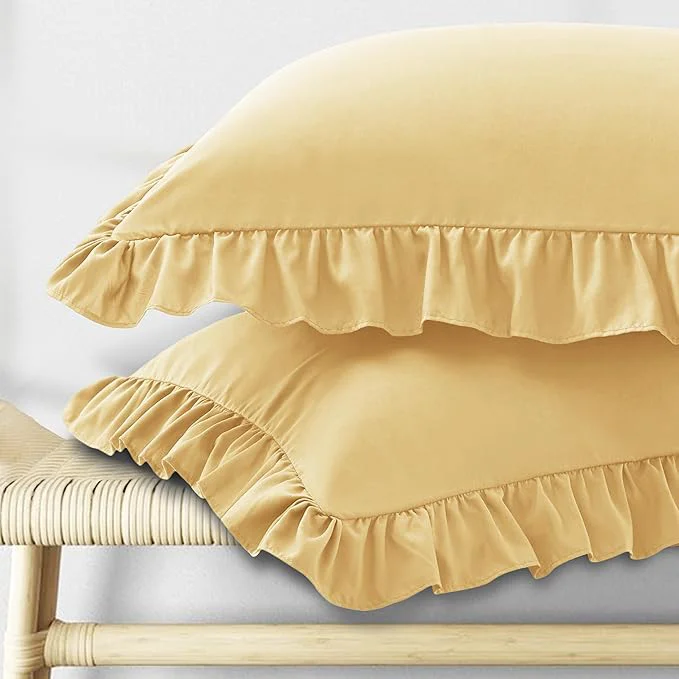 Modern KKJIAF Ruffle Body Pillow Cases Set of 1 Ruffled Pillow Covers with Envelope Closure Wrinkle Resistant Ruffled Long Pillow Shams 20 quot x 54 quot Gold Trusted
