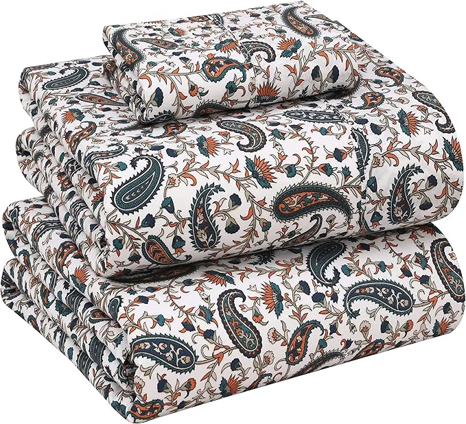 Reusable RUVANTI Cotton Sheets – Twin XL Size Percale Bedding Cooling amp Breathable Floral Design Durable with a Crisp Soft amp Comfortable Feel 16 quot Deep Pocket 3-Piece Set Teal Paisley Lightweight