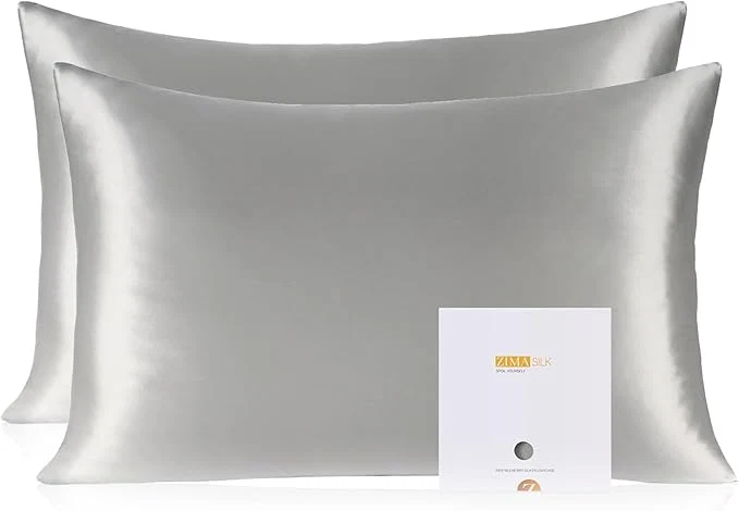 Modern ZIMASILK Pure Mulberry Silk Pillowcase 2 Pack Soft and Smooth Both Sides Premium Grade 6A Silk 600 Thread Count with Hidden Zipper for Men and Women Family Standard 20 quot x26 quot Gray Advanced