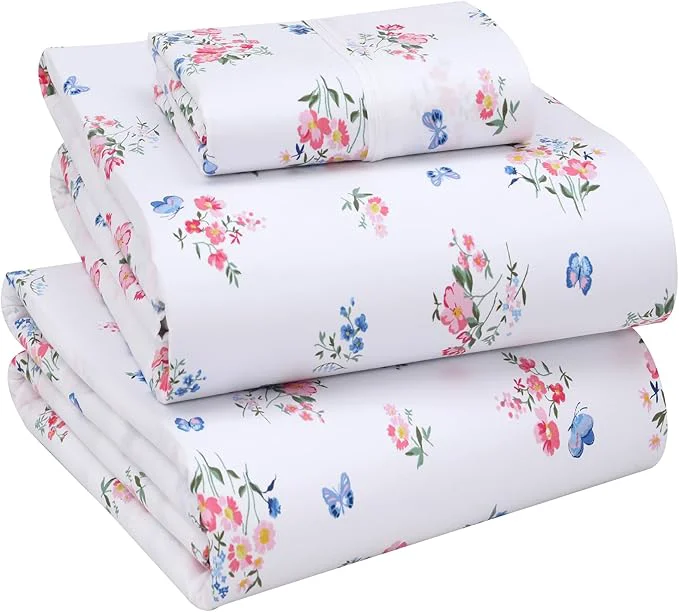 Artisan RUVANTI Cotton Sheets – Twin XL Size Percale Bedding Cooling amp Breathable Floral Design Durable with a Crisp Soft amp Comfortable Feel 16 quot Deep Pocket 3-Piece Set Funa Flora Recyclable