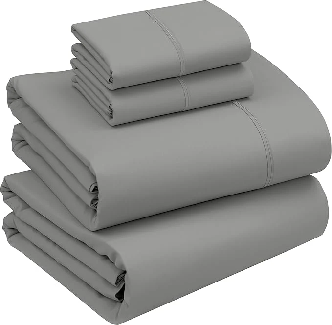 Classic RUVANTI Cotton Sheets – King Size Percale Bedding Cooling amp Breathable Durable with a Crisp Soft amp Comfortable Feel 16 quot Deep Pocket 4-Piece Set Mist Grey Detailed