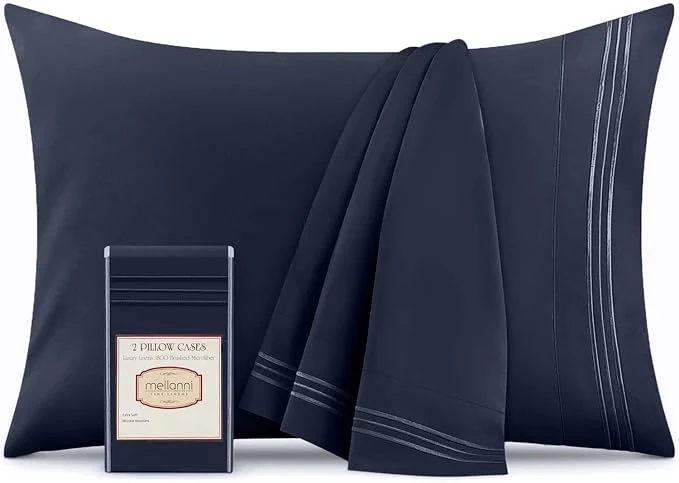 Comfortable Mellanni Pillow Cases - Luxury Extra Soft Cooling Pillow Covers - 2 PC Iconic Collection Pillowcases - Envelope Closure Standard Queen 20 quot x 30 quot Navy Blue Artisan