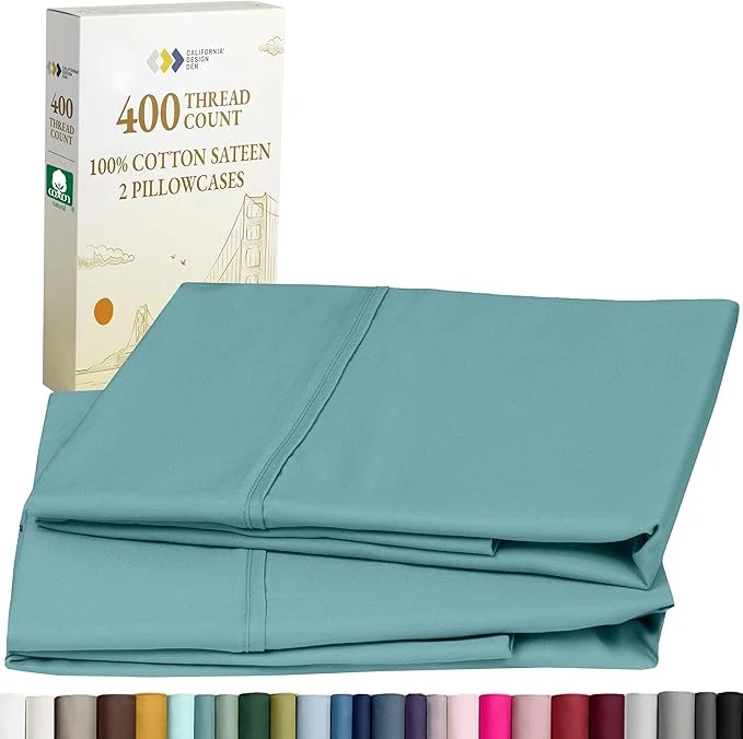 High-End California Design Den Soft King Size Pillow Cases Cotton Set of 2 Cool amp Smooth 400 Thread Count Sateen Pillow Cases Teal Carefully Designed