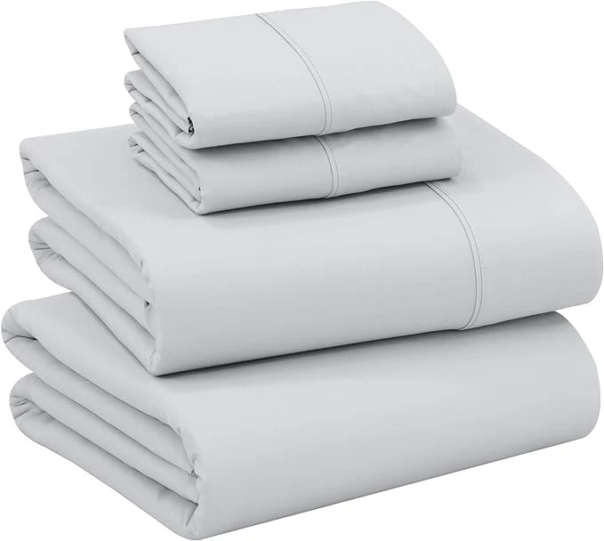 Crafted RUVANTI Cotton Sheets – Queen Size Percale Bedding Cooling amp Breathable Durable with a Crisp Soft amp Comfortable Feel 16 quot Deep Pocket 4-Piece Set Quiet Gray Enhanced